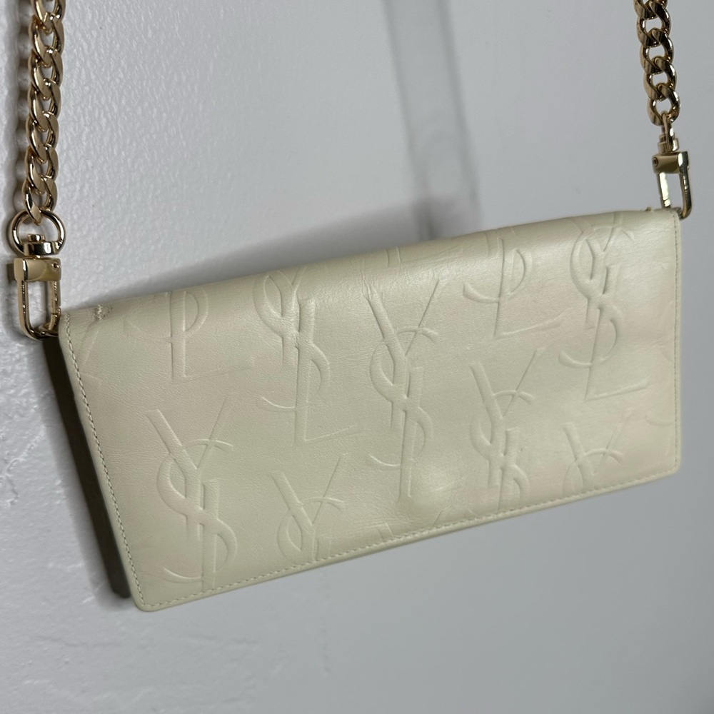 Yves Saint Laurent Cream Clutch with Gold Chain